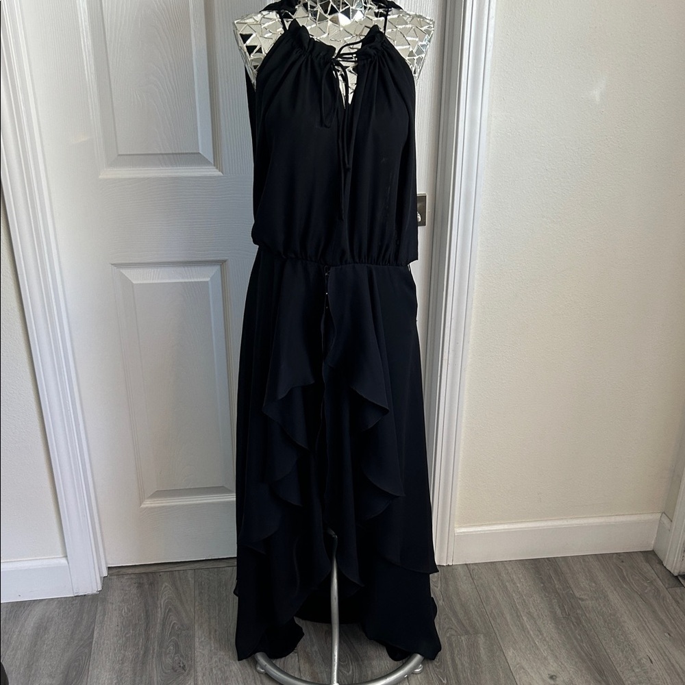 Katie May Unique Black Ruffle Halter High Low Top Sz S